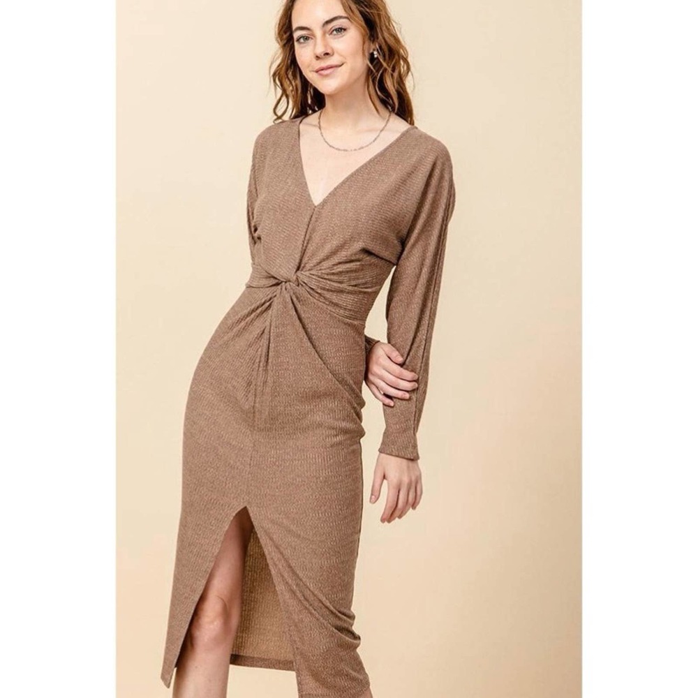 FAVLUX | Ribbed Midi Twist Front‎ Dress | S